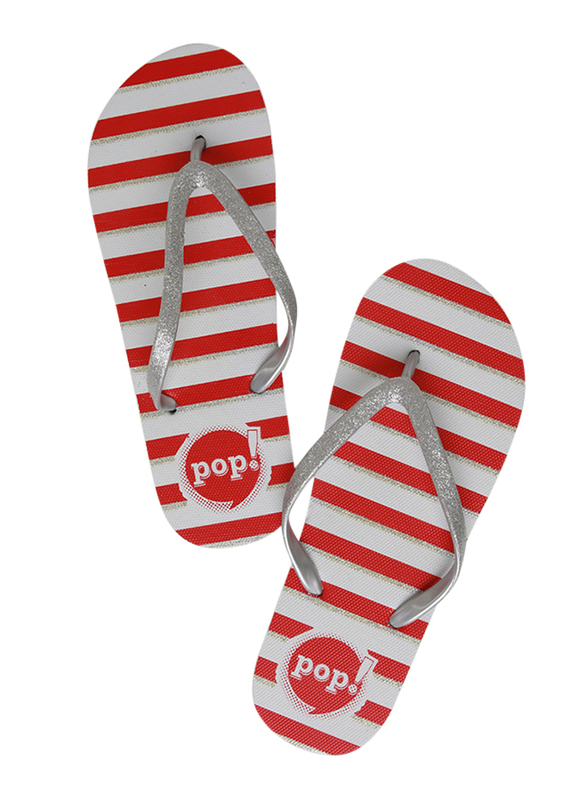 Pop Nylon Tote Handbag and Silver Glitter Slippers Set for Women, 40, Red/White Stripe
